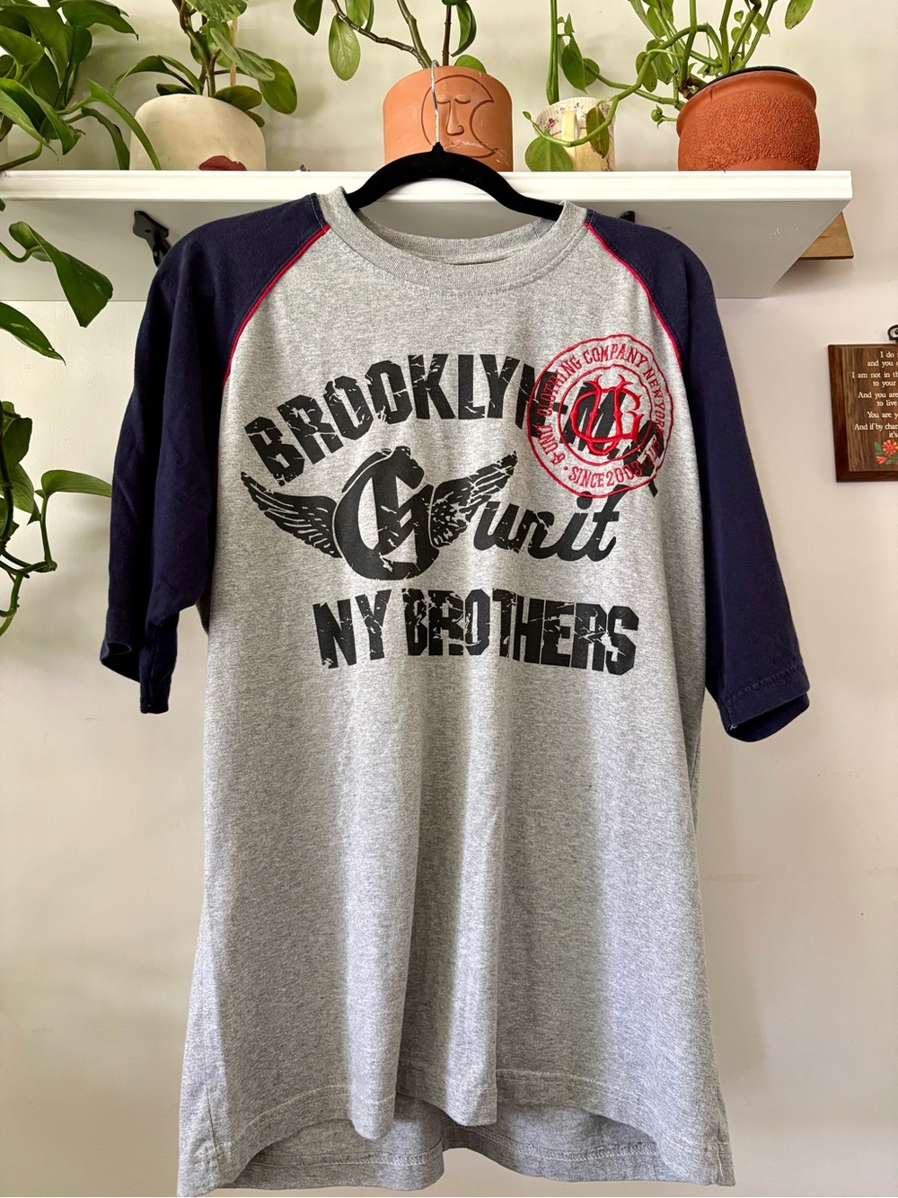 Brooklyn G Unit NY Brothers Raglan Tee - Gray & Navy